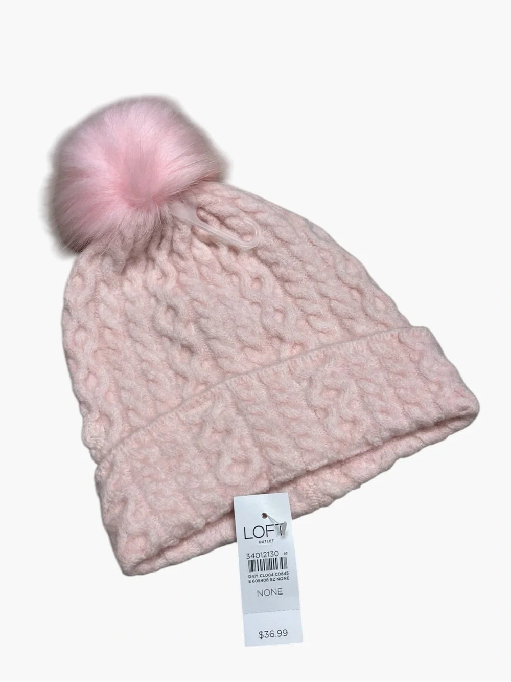 Brand New-LOFT Women’s Pink Cable Knit Pom Beanie